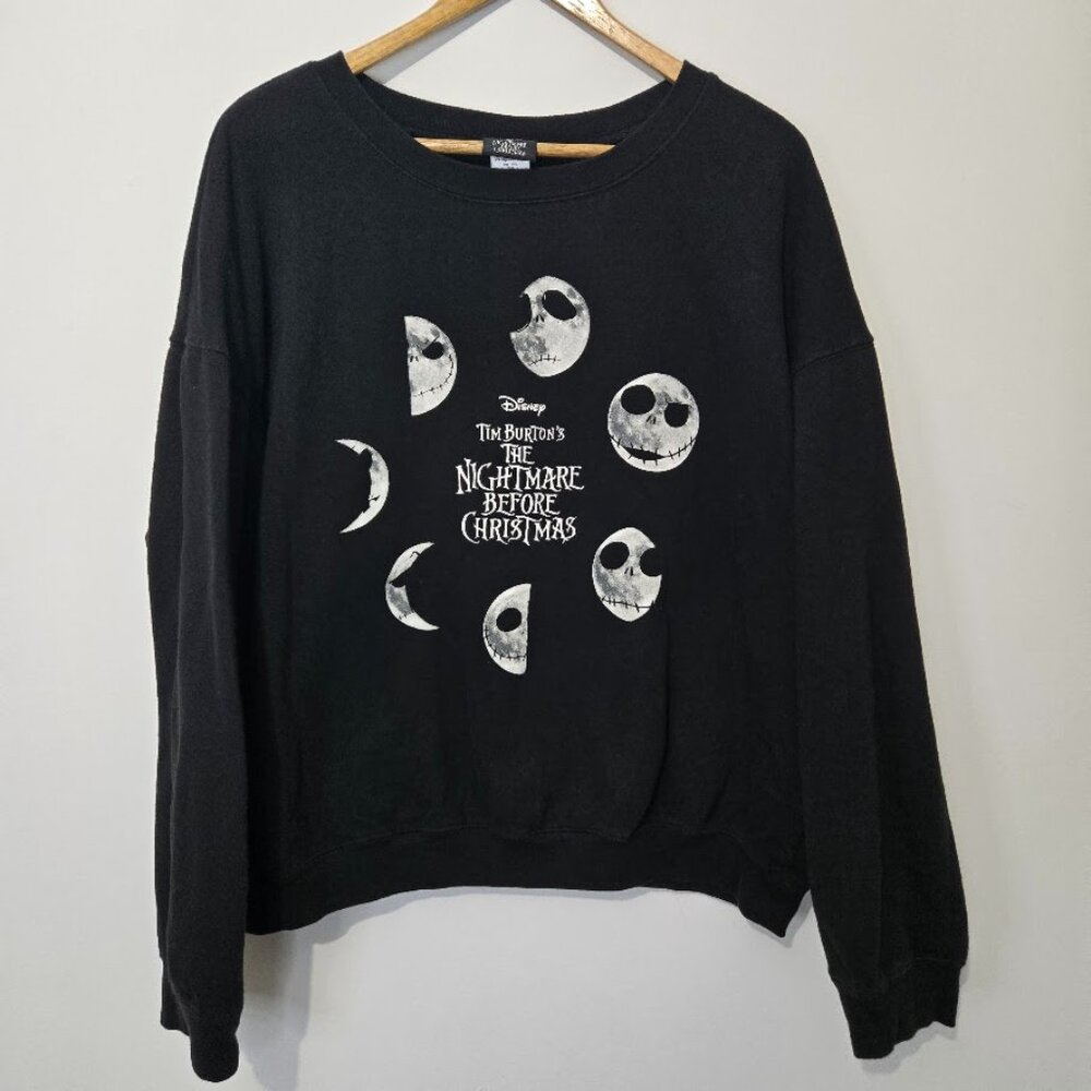 Disney Womens Nightmare Before Christmas Sweatshirt Sz XXL Black Moon Phase Jack